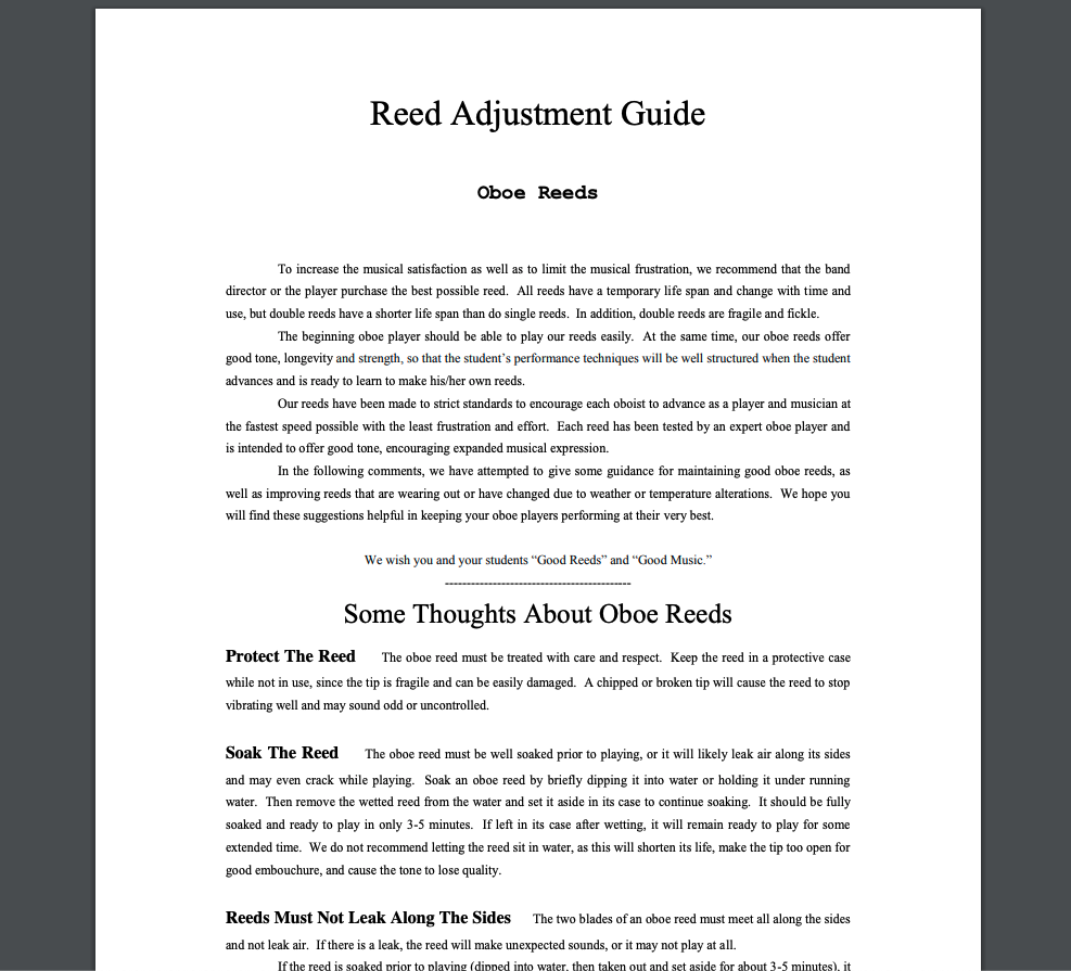 reed adjustment Guide – oboe